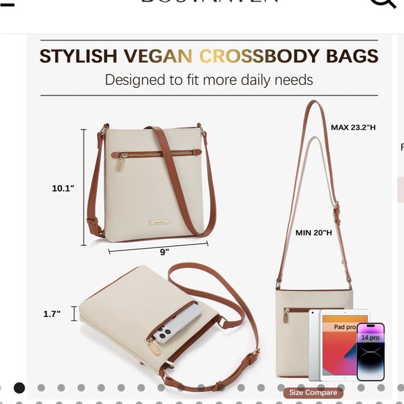 BOSTANTEN WOMENS VEGAN CROSSBODY BAG OFF WHITE LEATHER - Picture 13 of 13